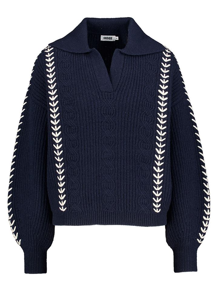 Donkerblauwe wollen trui met kraag Tahity T Indee Junior 