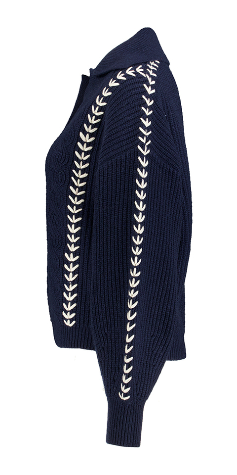 Donkerblauwe wollen trui met kraag Tahity T Indee Junior 