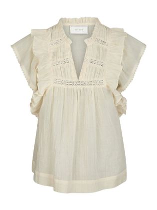 Neo Noir Vanille kleurige katoenen blouse met volants Jayla