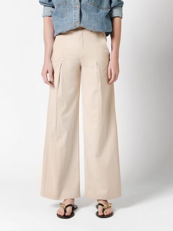 Beige katoenen wide leg broek Mara Wide Leg Rosner 