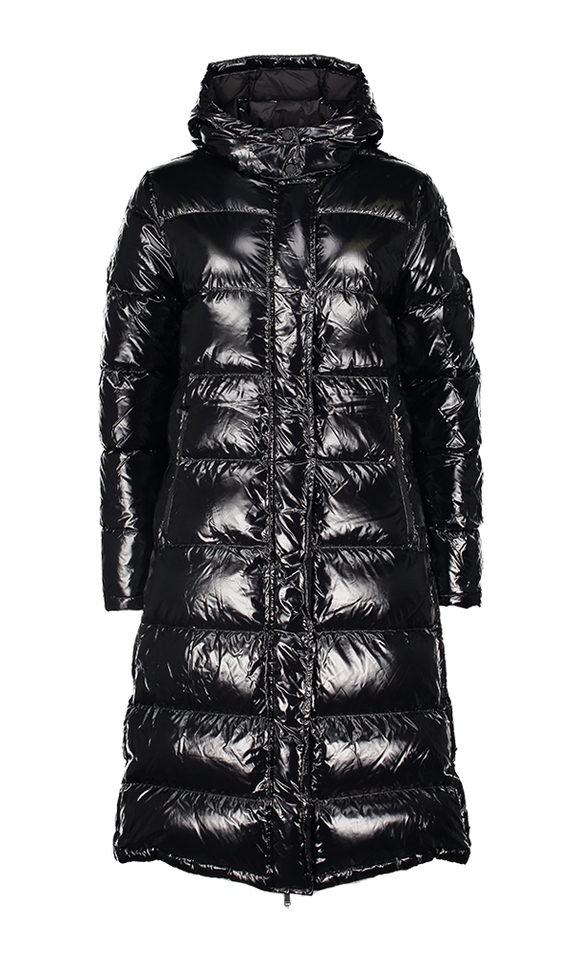 Zwarte lange glanzende puffer coat Karachi Jott 