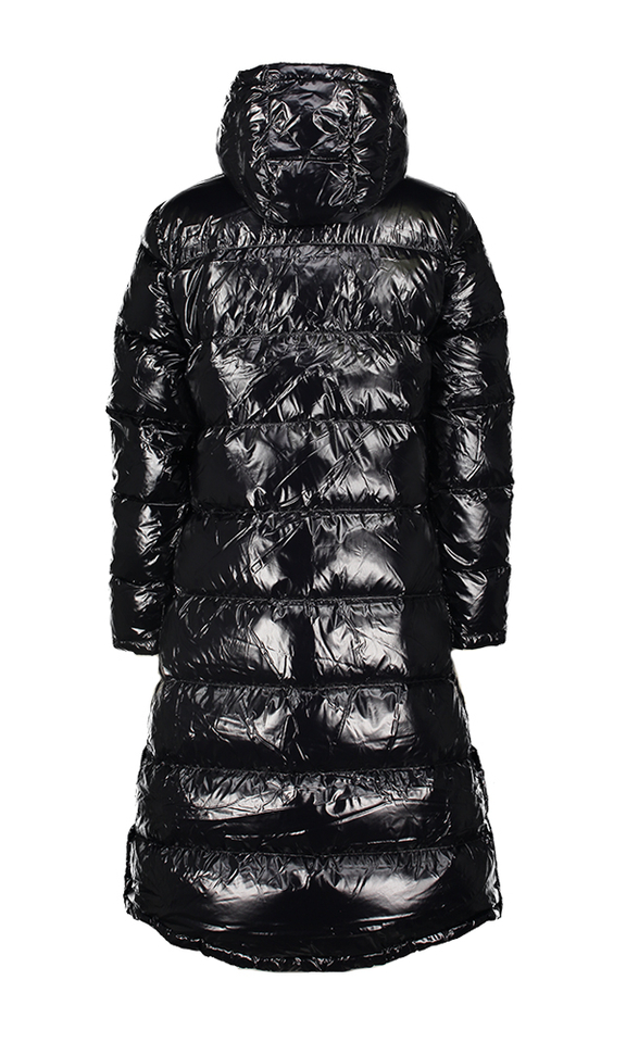Zwarte lange glanzende puffer coat Karachi Jott 