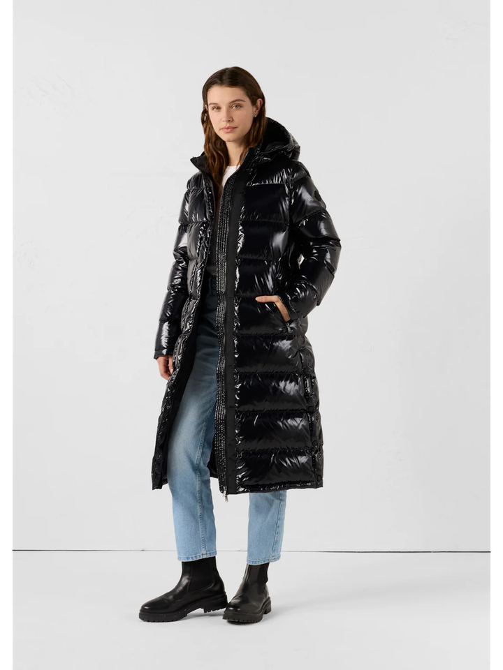 Zwarte lange glanzende puffer coat Karachi Jott 