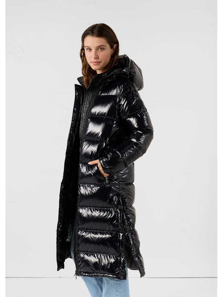 Zwarte lange glanzende puffer coat Karachi Jott 