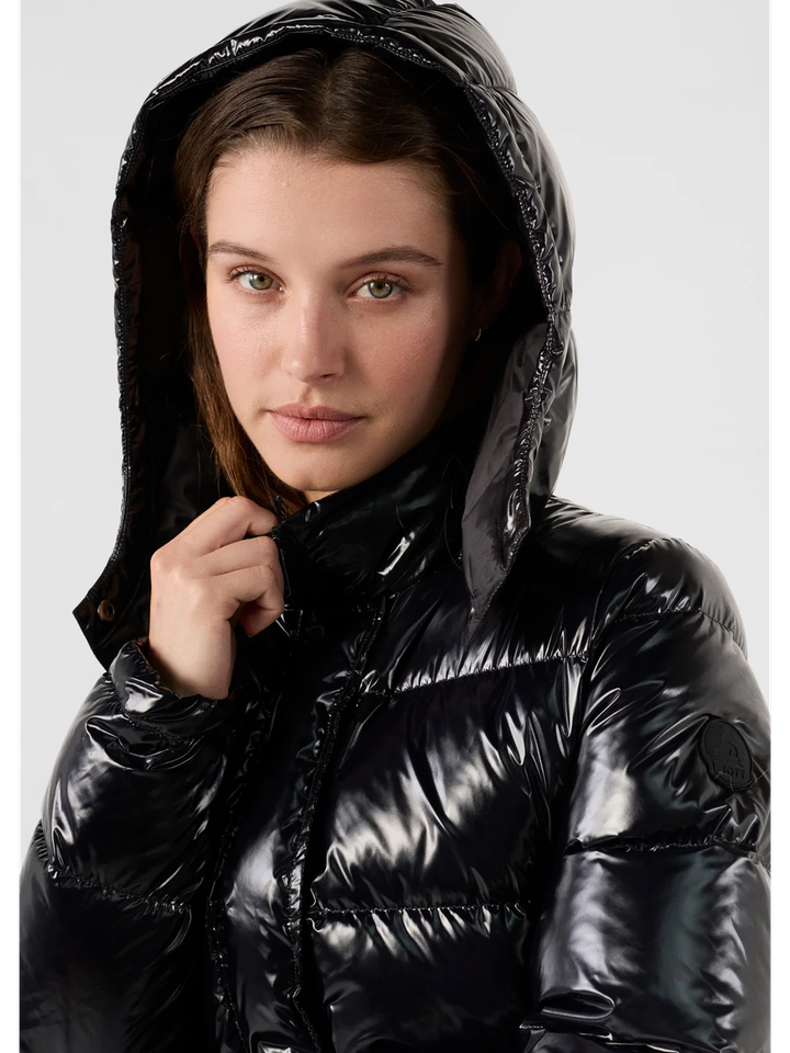 Zwarte lange glanzende puffer coat Karachi Jott 