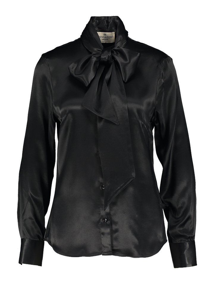 Zwarte glanzende bloes met bijpassend lint Afa Cristiana Conti