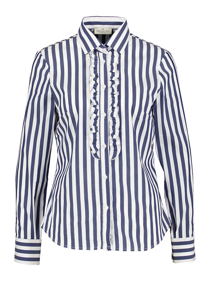 Wit katoenen blouse met blauwe strepen Renata Cristiana Conti