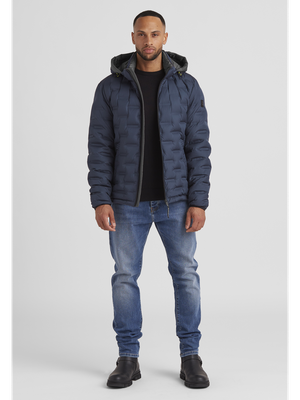 Blauwe winterjas met rits en kap Milestone