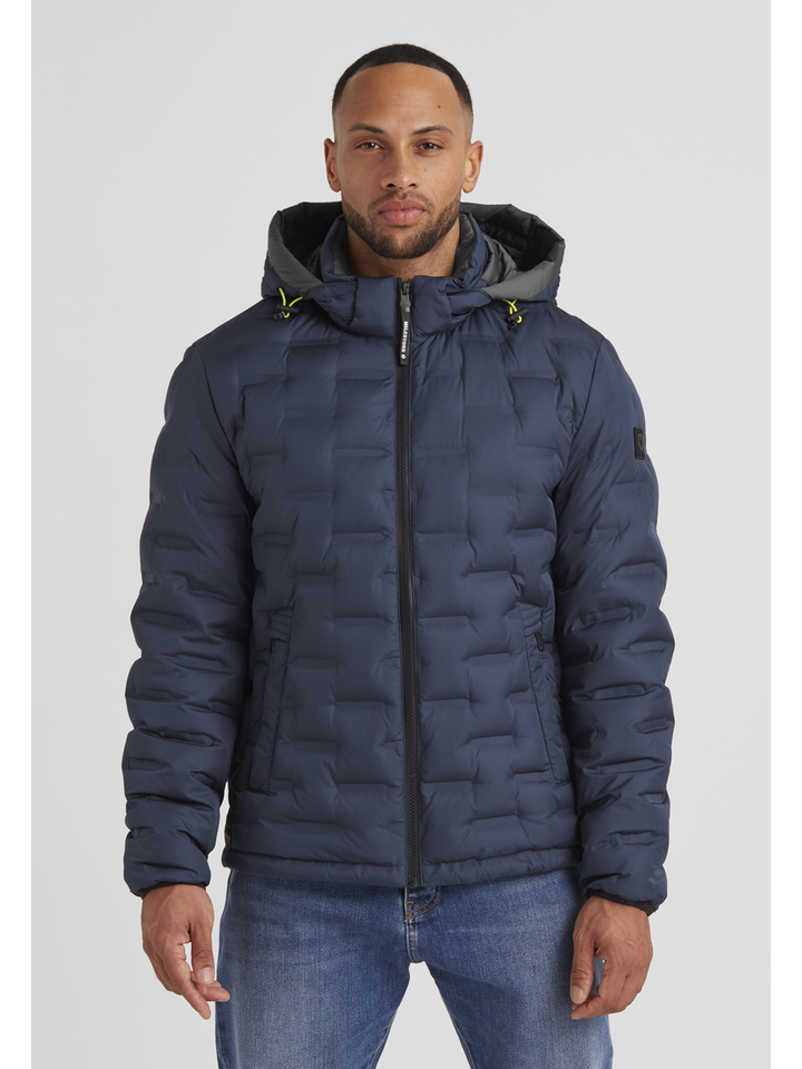 Blauwe winterjas met rits en kap Milestone 