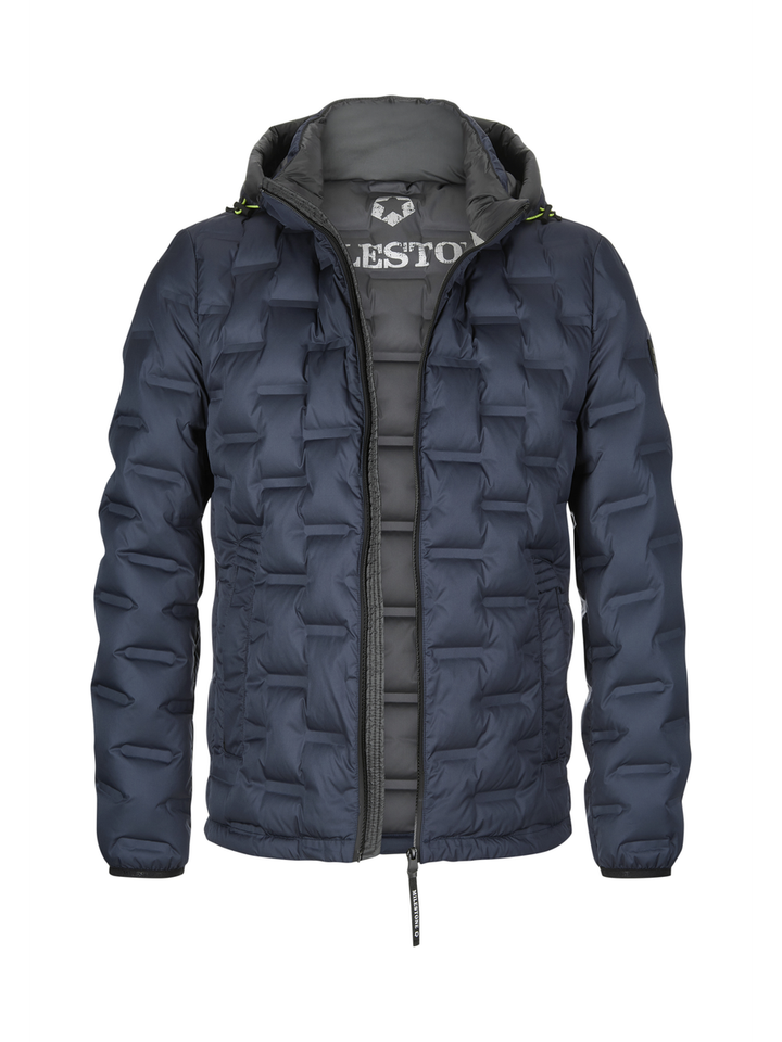 Blauwe winterjas met rits en kap Milestone 