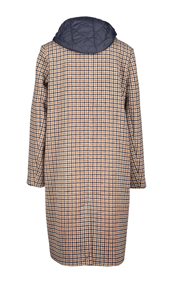 Blauw en bruin geruite lange mantel met afneembare kap Didier Kocca