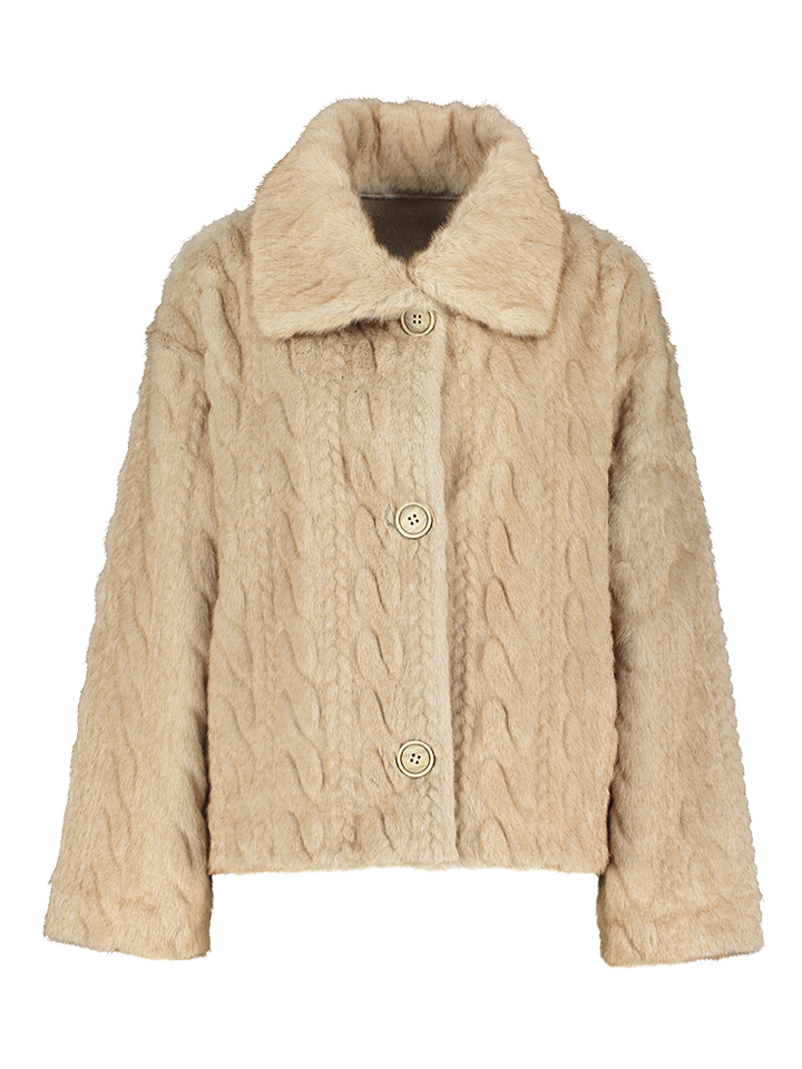 Beige faux fur jas met knopen Marielies Kocca