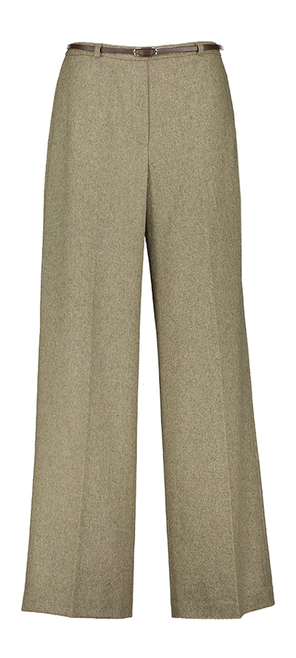 Kaki wollen wijde broek met fijne riem Engracia Kocca 