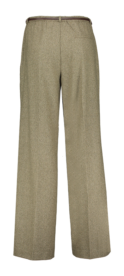 Kaki wollen wijde broek met fijne riem Engracia Kocca 