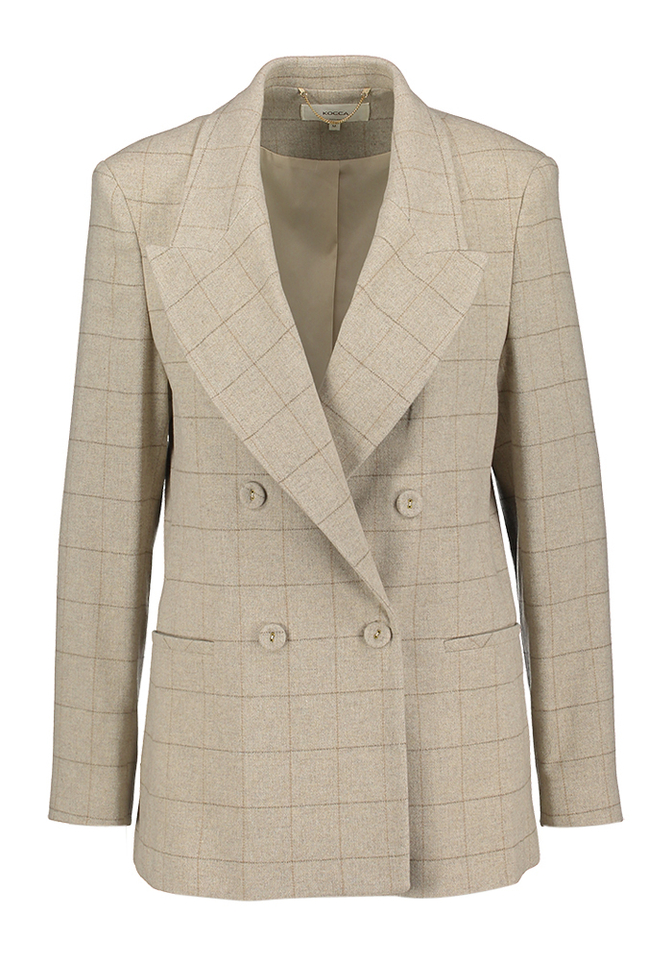 Beige blazaer met fijn ruit motief Aletta Kocca 