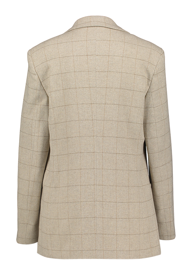 Beige blazaer met fijn ruit motief Aletta Kocca 
