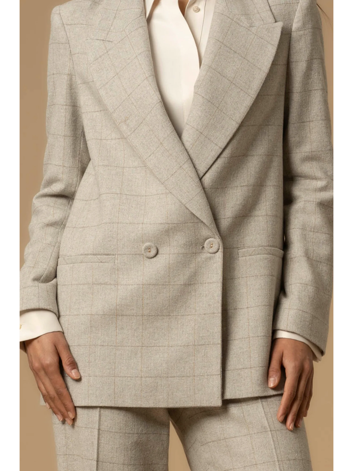 Beige blazaer met fijn ruit motief Aletta Kocca 