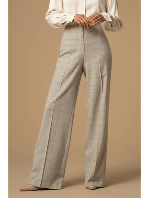 Beige geklede broek met fijne print Agot Kocca