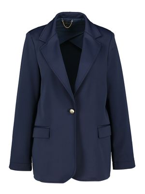 Donkerblauwe blazer met goudkleurige detailknoop Emmina Kocca