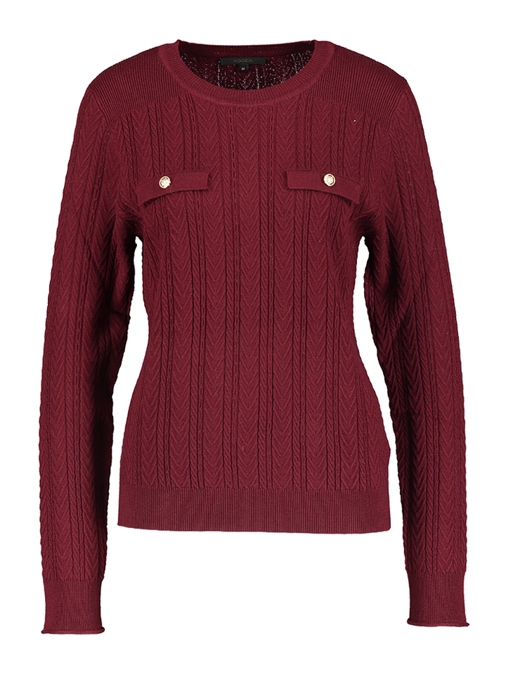 Bordeaux trui met kabel en gouden knoop detail Jude Kocca 