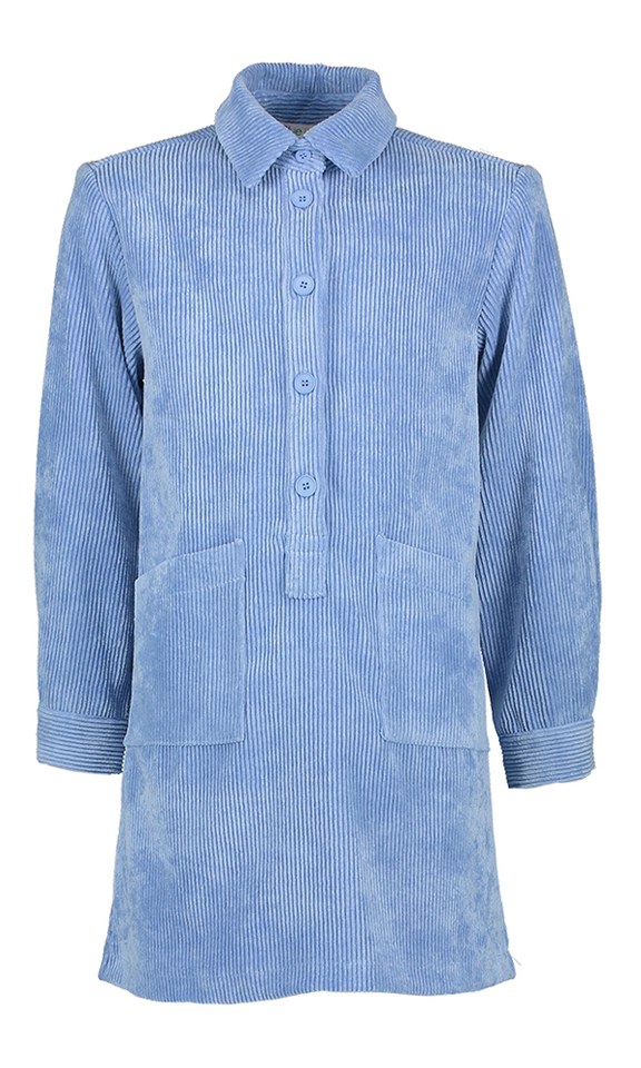 Lichtblauwe ribfluwelen jurk met knopen Skye Blue Bay