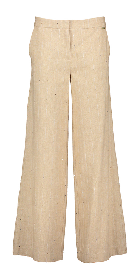 Beige broek met pailletten en fijne krijtstreep Kato Blue Bay