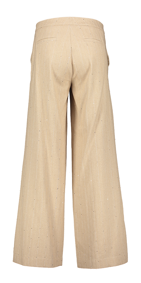 Beige broek met pailletten en fijne krijtstreep Kato Blue Bay
