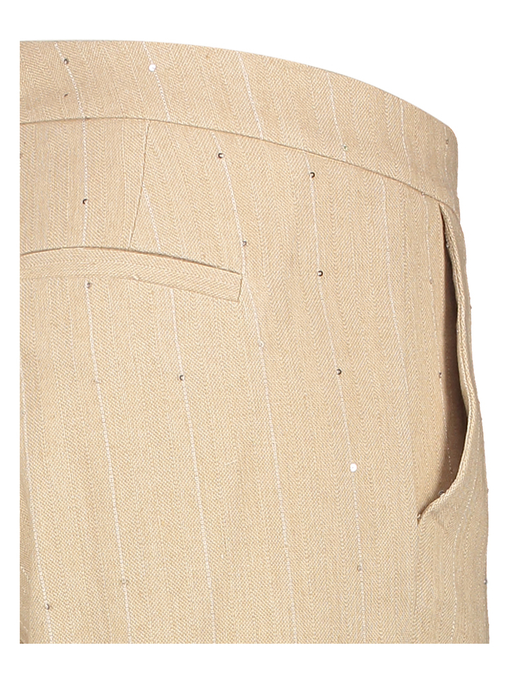 Beige broek met pailletten en fijne krijtstreep Kato Blue Bay