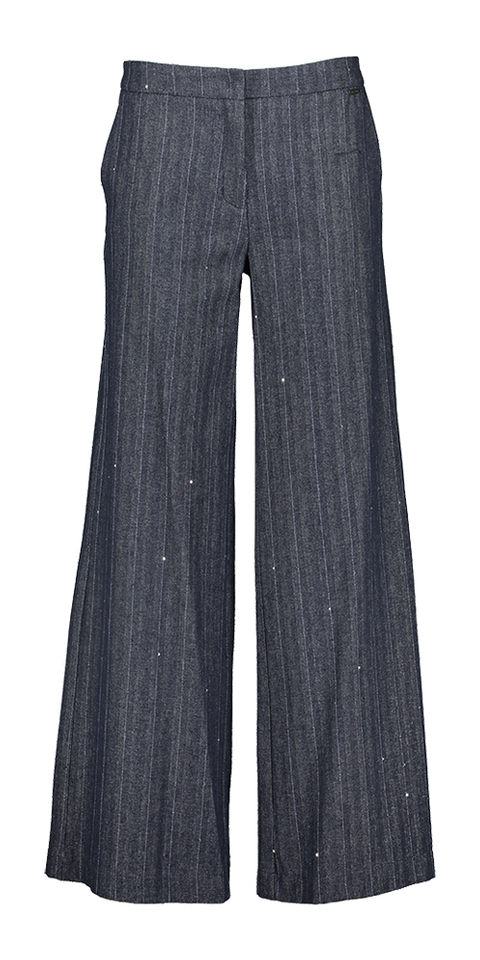 Donkerblauwe broek met fijne krijtstreep met pailetten Kato Blue Bay 