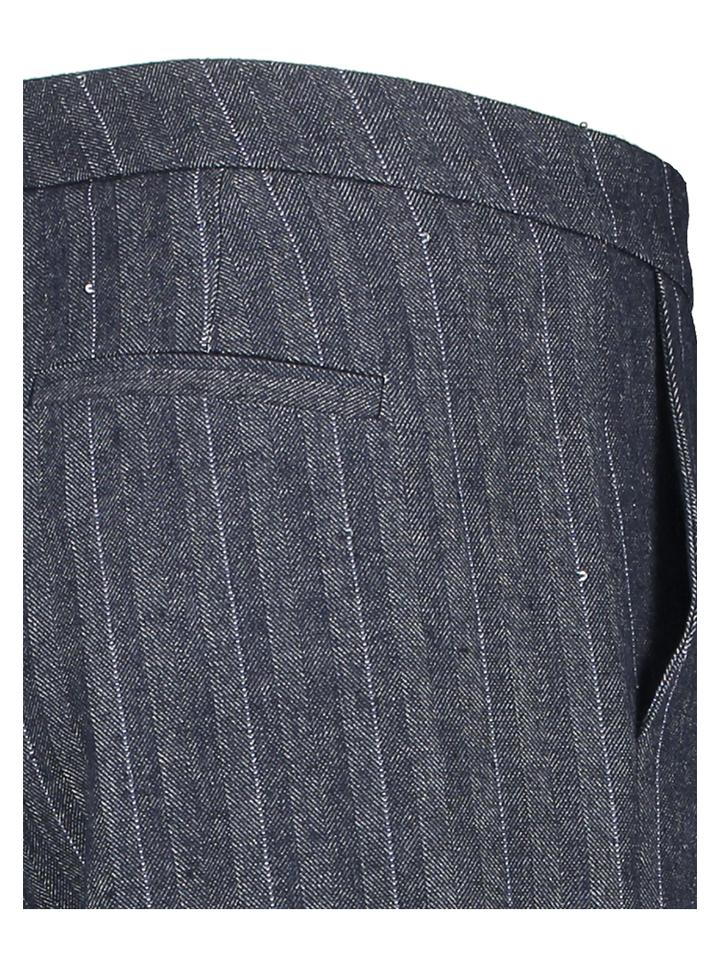 Donkerblauwe broek met fijne krijtstreep met pailetten Kato Blue Bay 