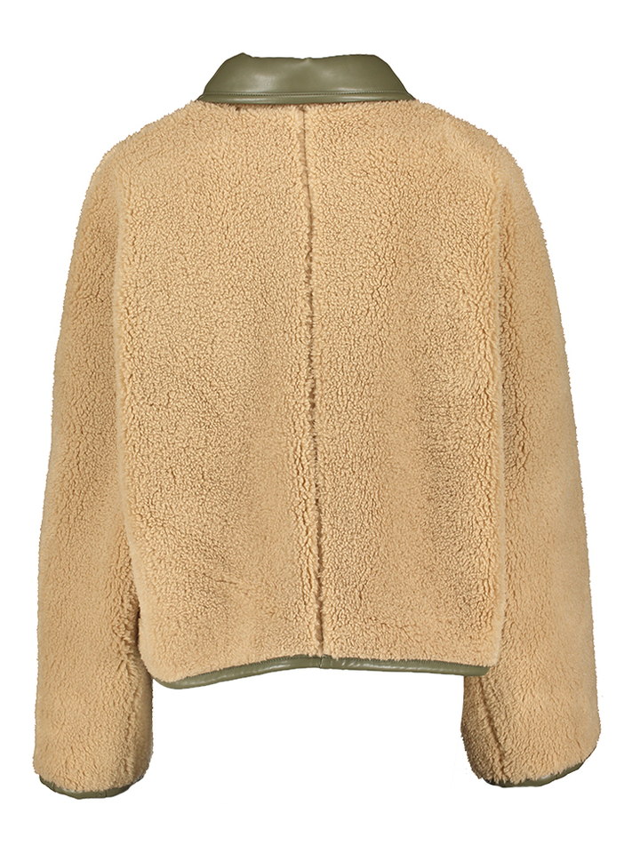 Kakigroene lederlook / beige teddy reversibel jas Josh Bellerose