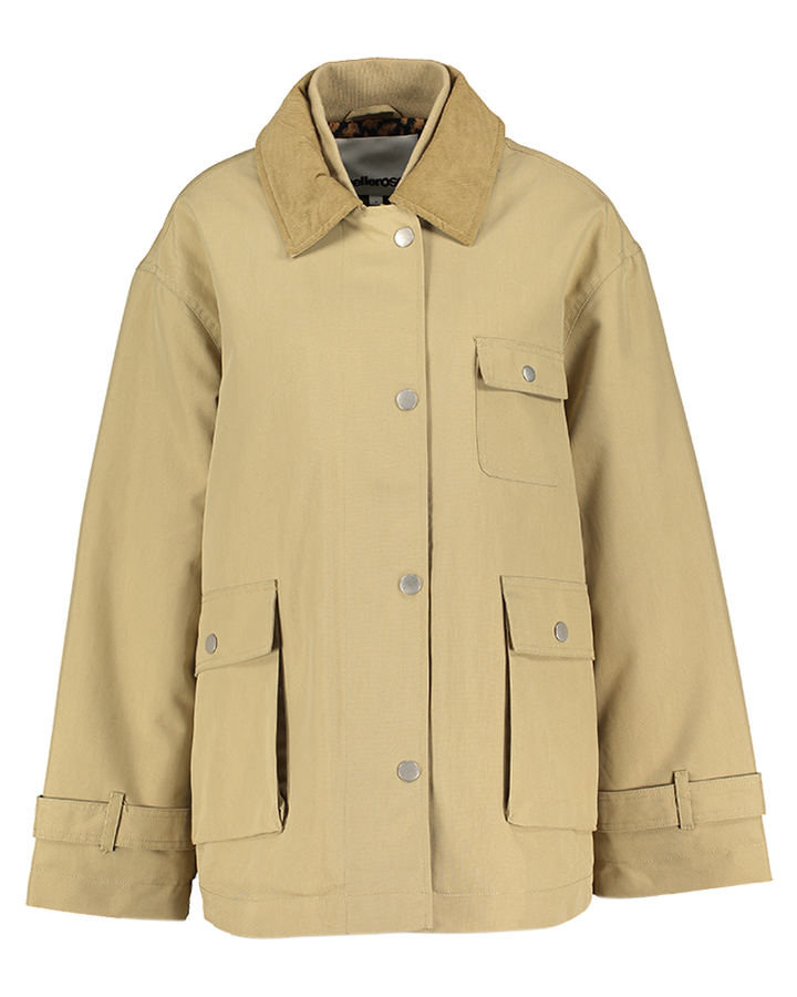 Beige oversized safari jas met ribfluwelen kraag Jungle Bellerose dames