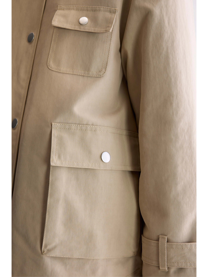 Beige oversized safari jas met ribfluwelen kraag Jungle Bellerose dames