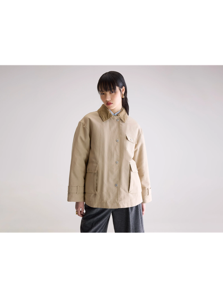 Beige oversized safari jas met ribfluwelen kraag Jungle Bellerose dames