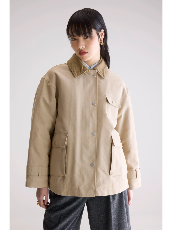 Beige oversized safari jas met ribfluwelen kraag Jungle Bellerose dames