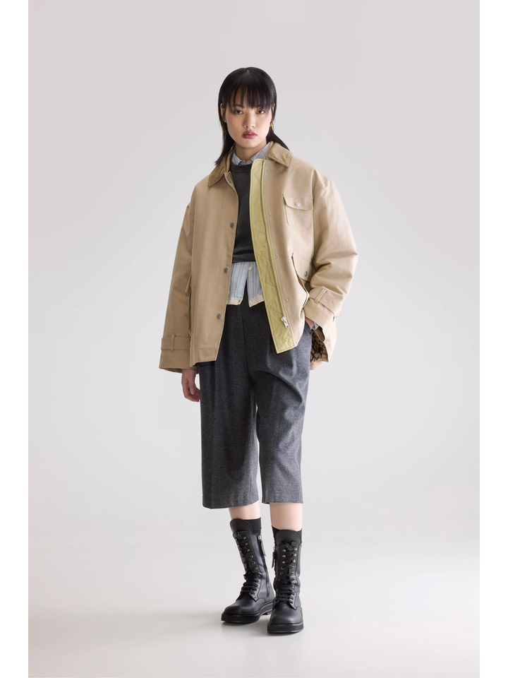 Beige oversized safari jas met ribfluwelen kraag Jungle Bellerose dames