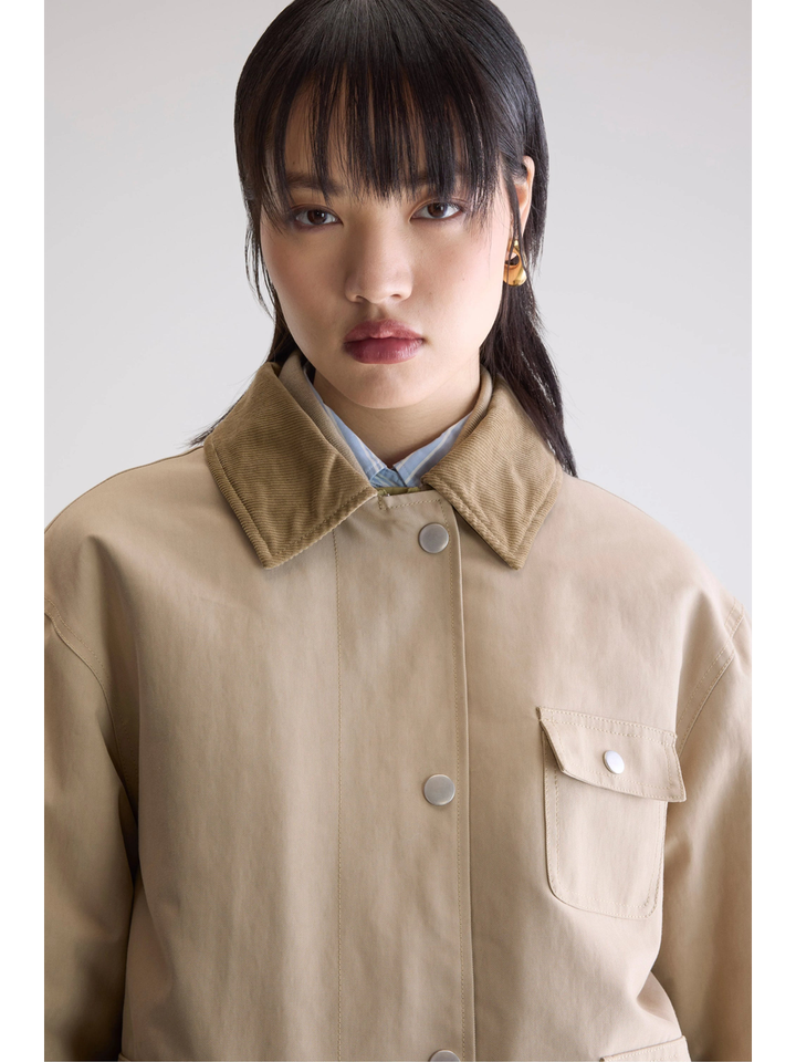 Beige oversized safari jas met ribfluwelen kraag Jungle Bellerose dames