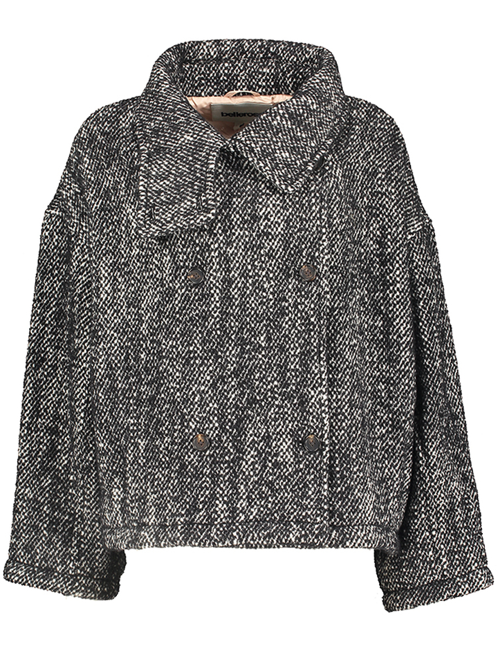 Zwarte korte mantel met print en knopen Jasmin Bellerose 