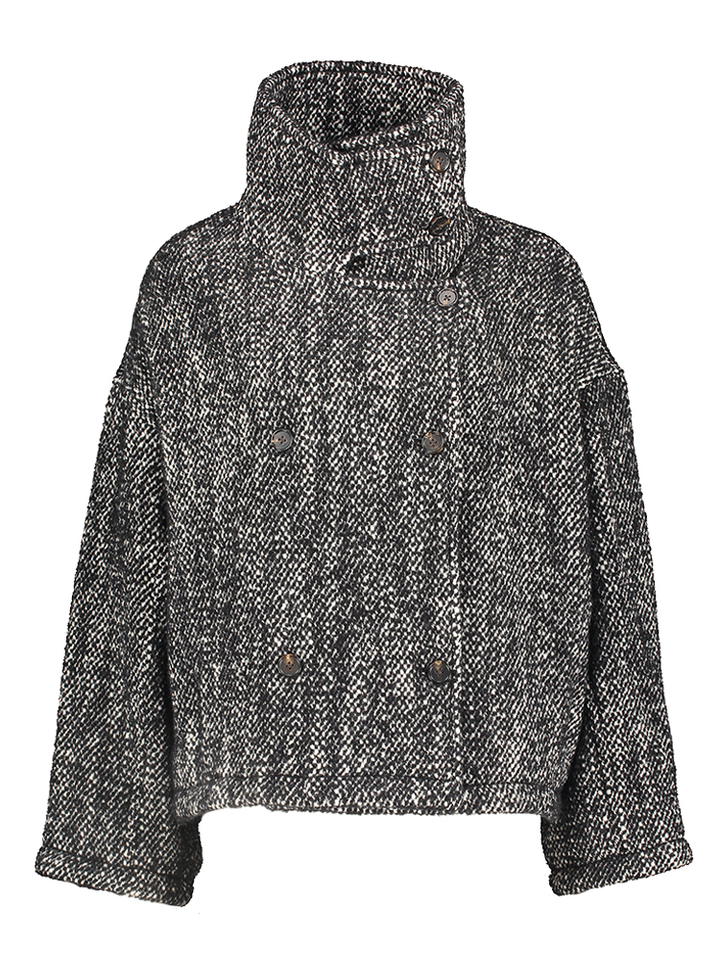 Zwarte korte mantel met print en knopen Jasmin Bellerose 