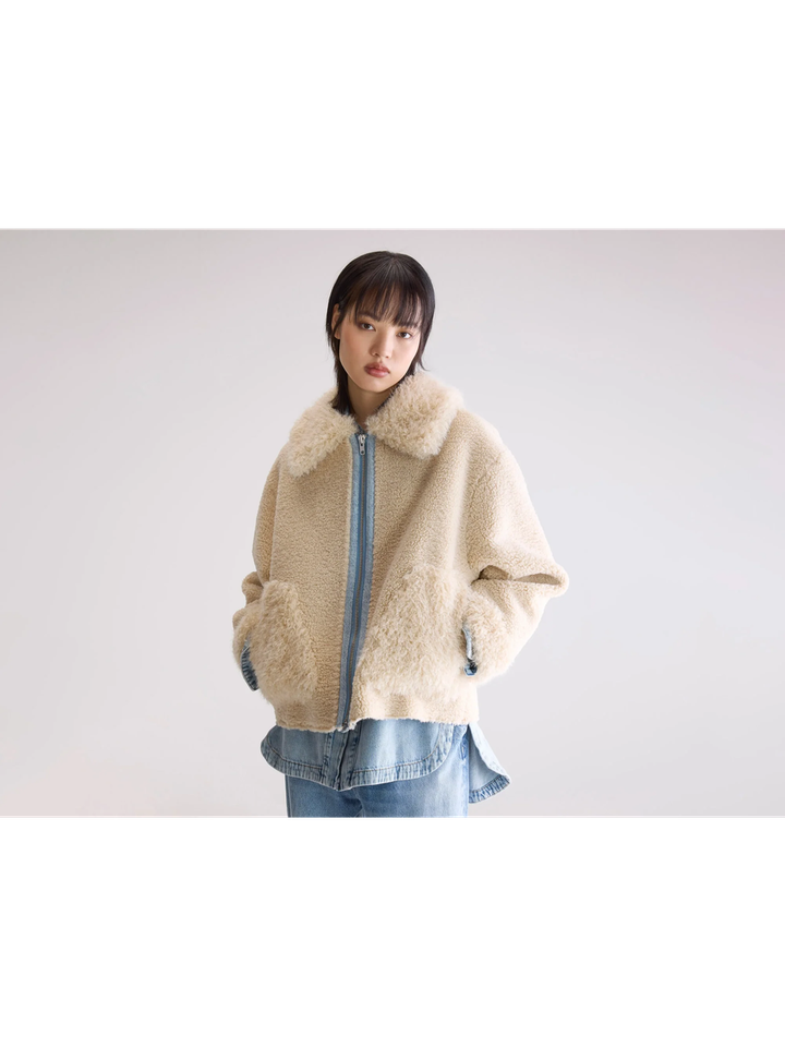 Ecru faux fur jas in teddy Bellerose 
