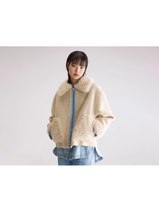 Ecru faux fur jas in teddy Bellerose