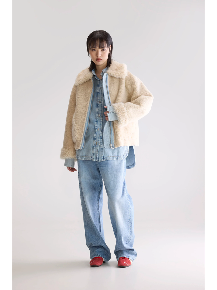 Ecru faux fur jas in teddy Bellerose 