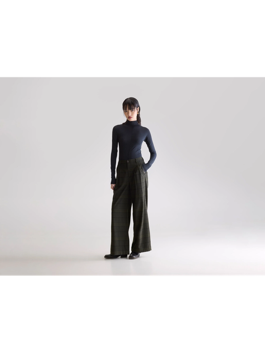 Groene wijde broek met bandplooi in ruitmotief Bellerose