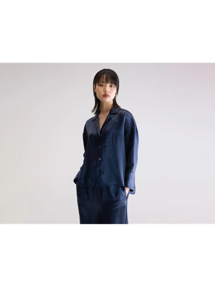 Blauwe glanzende bloes Seattle Bellerose 