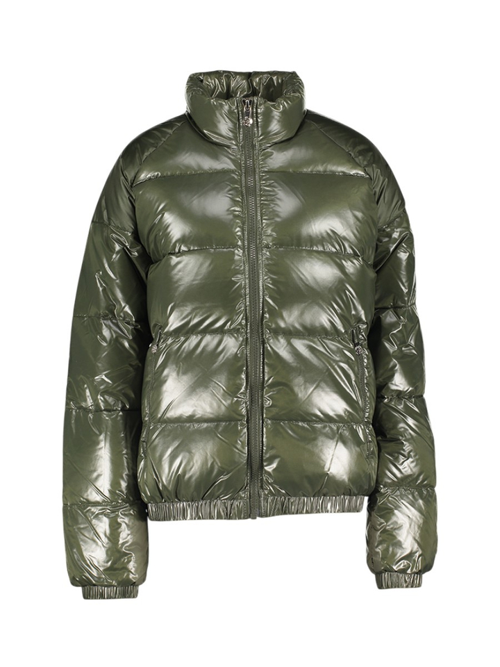 Groene glanzende puffer jacket met elastiek onderaan Huyo Pyrenex