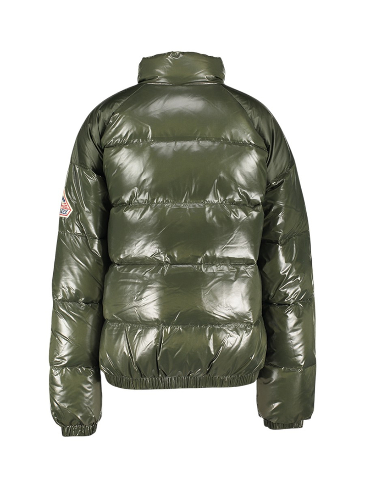 Groene glanzende puffer jacket met elastiek onderaan Huyo Pyrenex