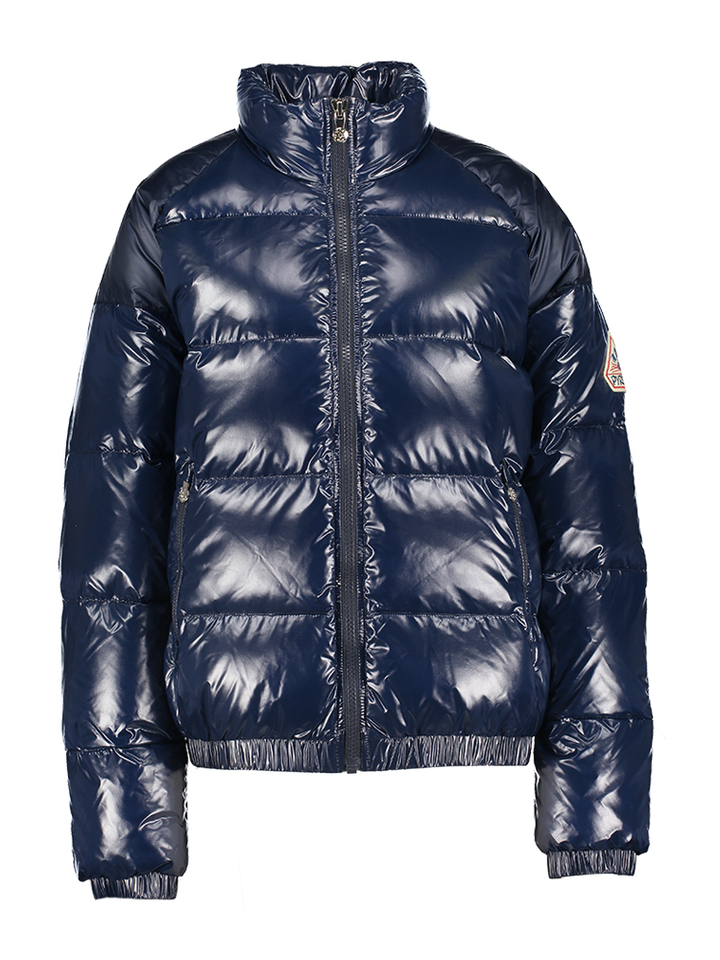 Donkerblauwe glanzende puffer jacket met elastiek onderaan Huyo Pyrenex