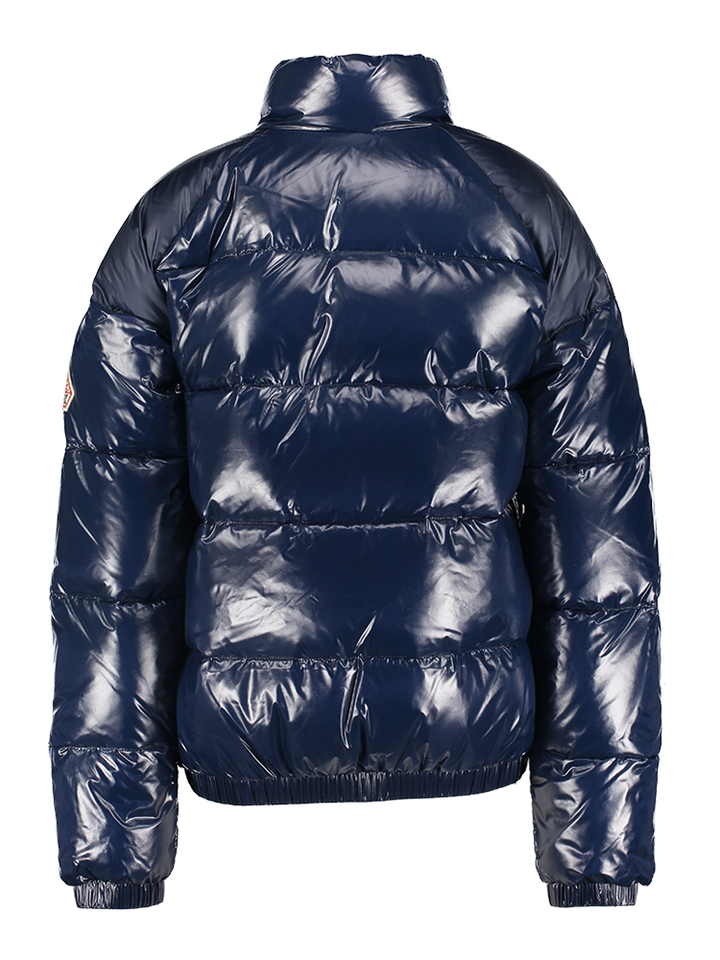 Donkerblauwe glanzende puffer jacket met elastiek onderaan Huyo Pyrenex