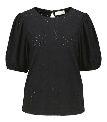Zwarte t-shirt in broderie met pofmouw Vikally