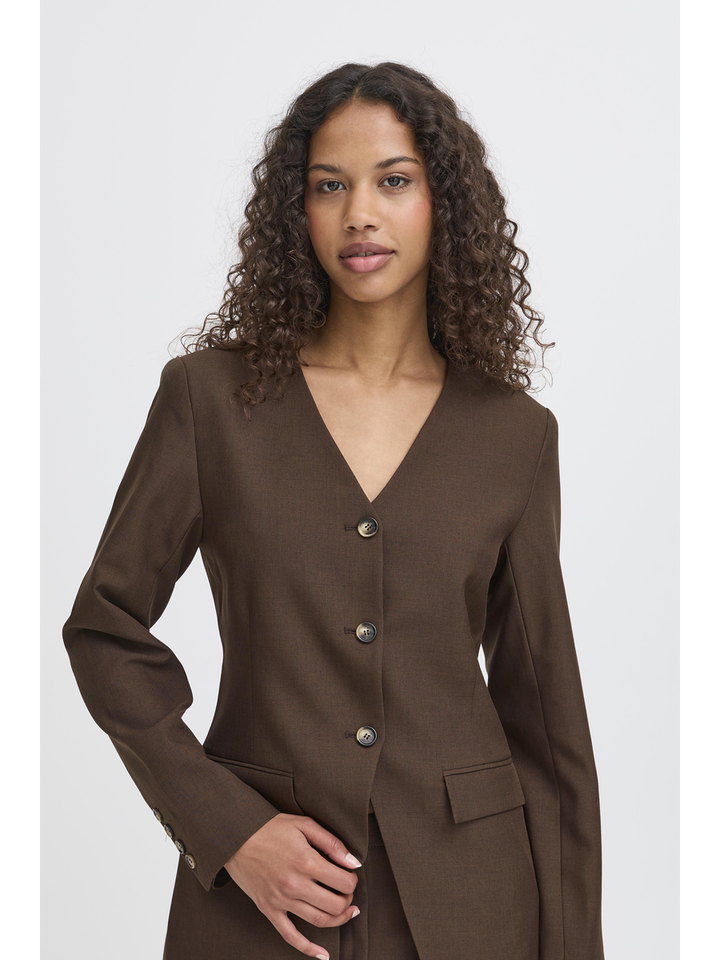 Bruine blazer met v-hals en knopen Lexi Ichi